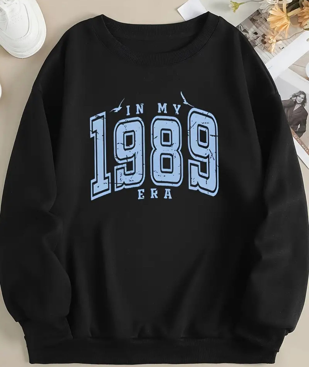 BLACK 1989 Vintage-Inspired Sweatshirt - Comfortable Long Sleeve & Crew Neck Design, Perfect for Daily Casual Wear, Women’s Fashion